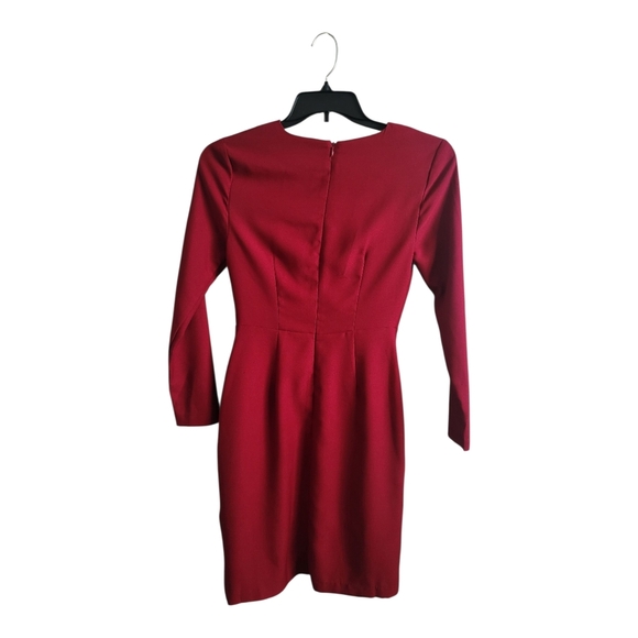 Halston Red Long Sleeve V-Neck Wrap Dress| Size XS - Picture 4 of 11